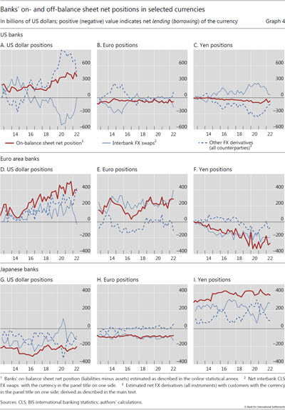 Banks' on- and off-balance sheet net positions in selected currencies
