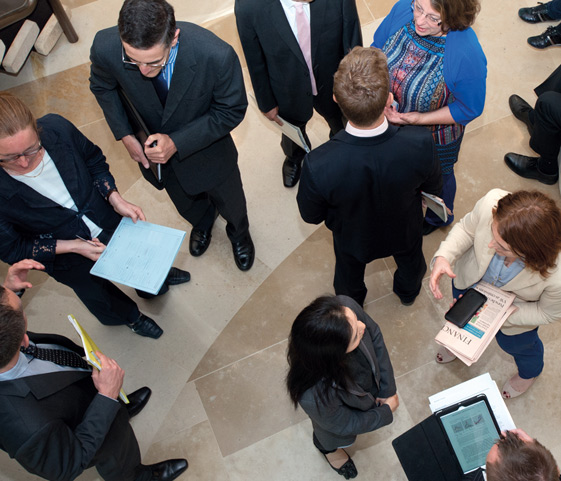 Aerial view of corporate meeting