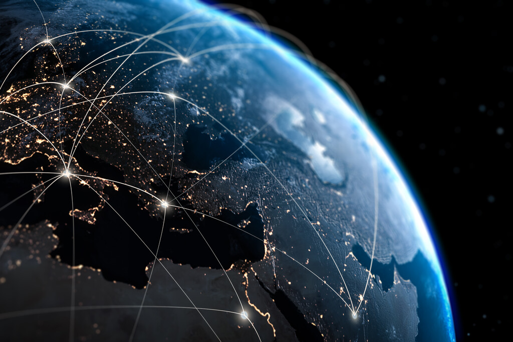 Global Network Concept. Connection Lines over Europe. 