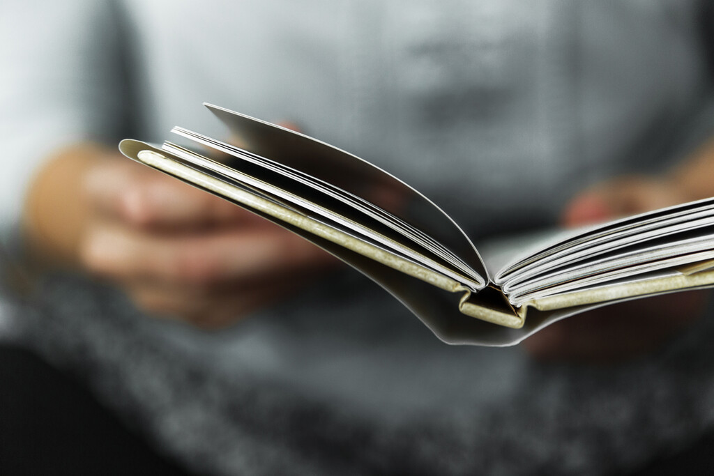 Person reading an open book