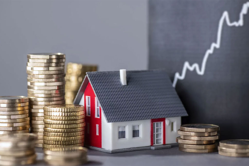 House, money and a line graph