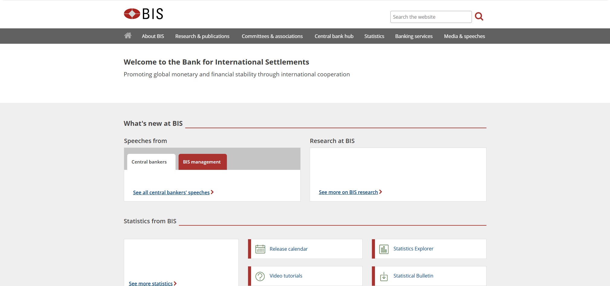 The BIS website home page from 2018
