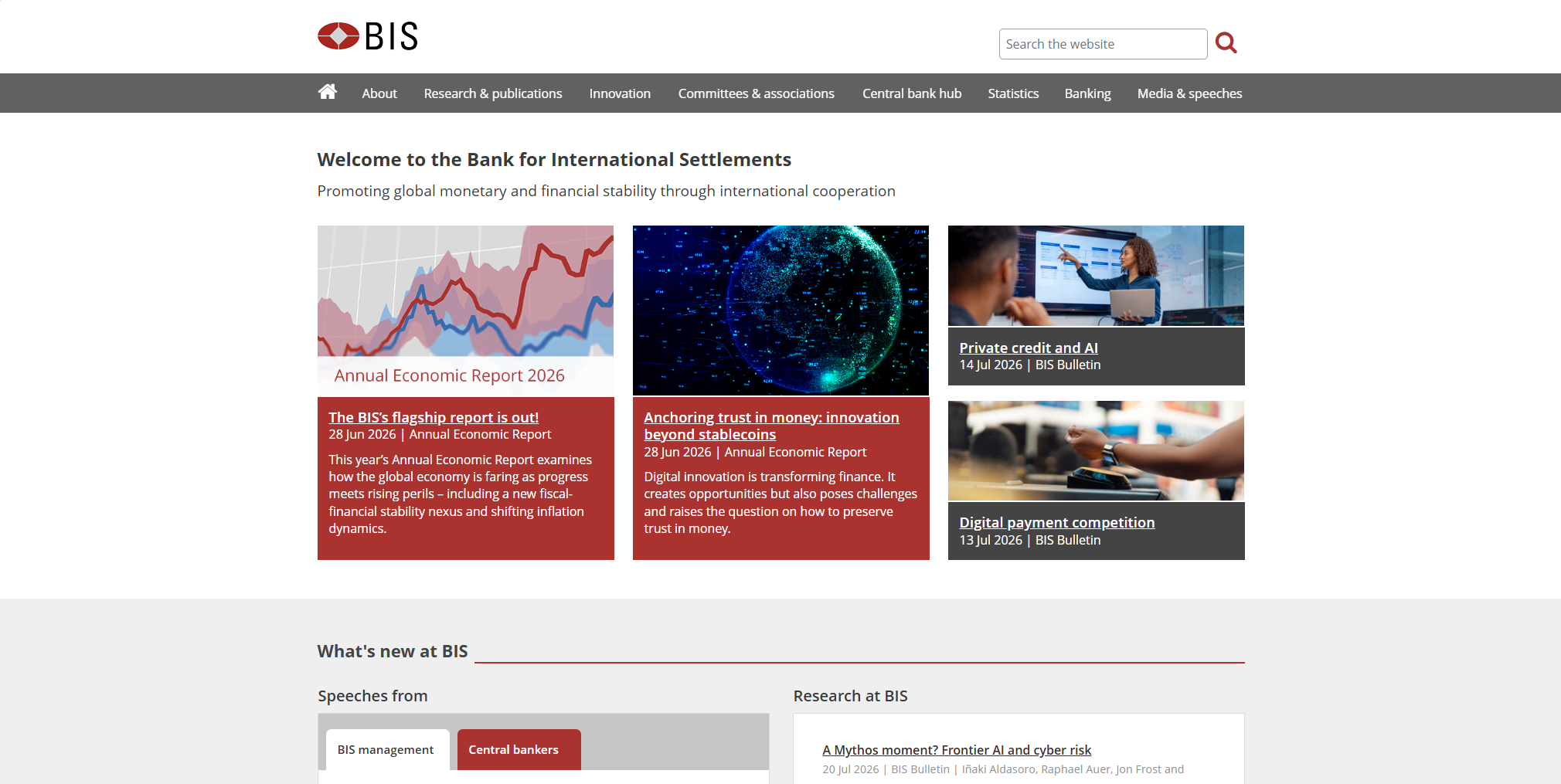 The BIS website home page from 2026