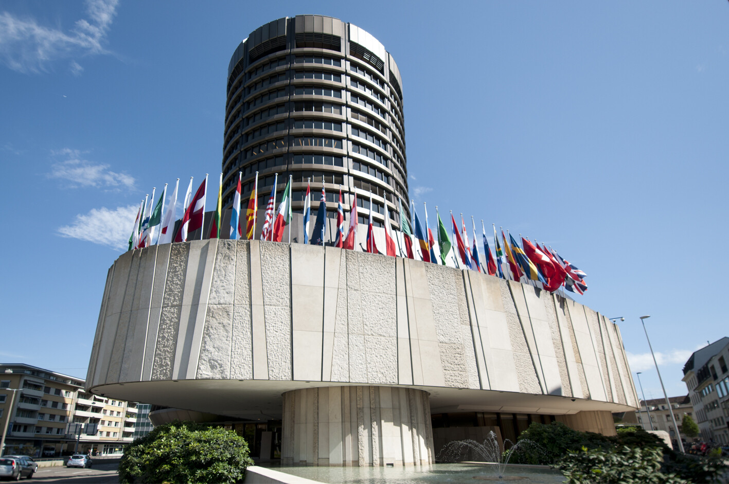 Basel Tower Exterior with Flags