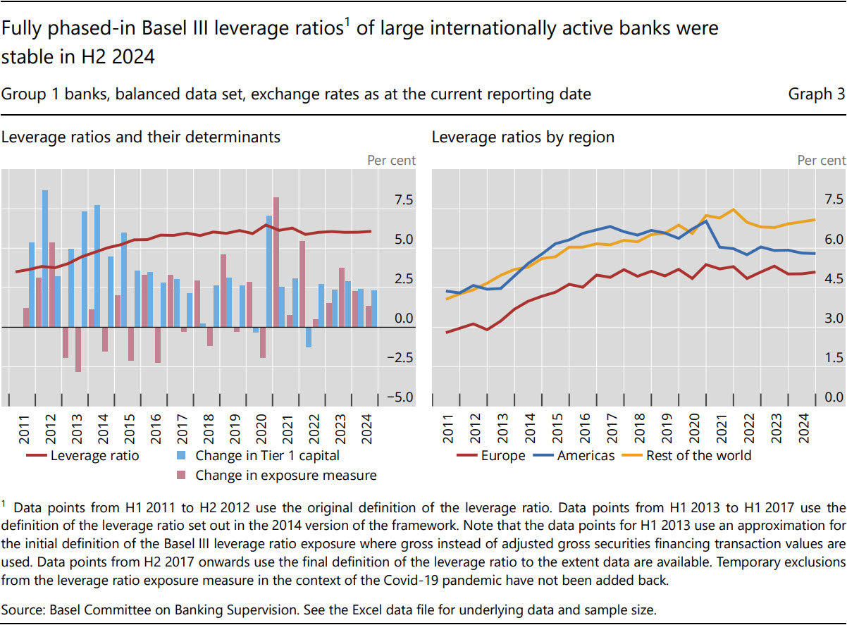 Fully phased-in Basel III leverage ratios1 of large internationally active banks were stable in H2 2024