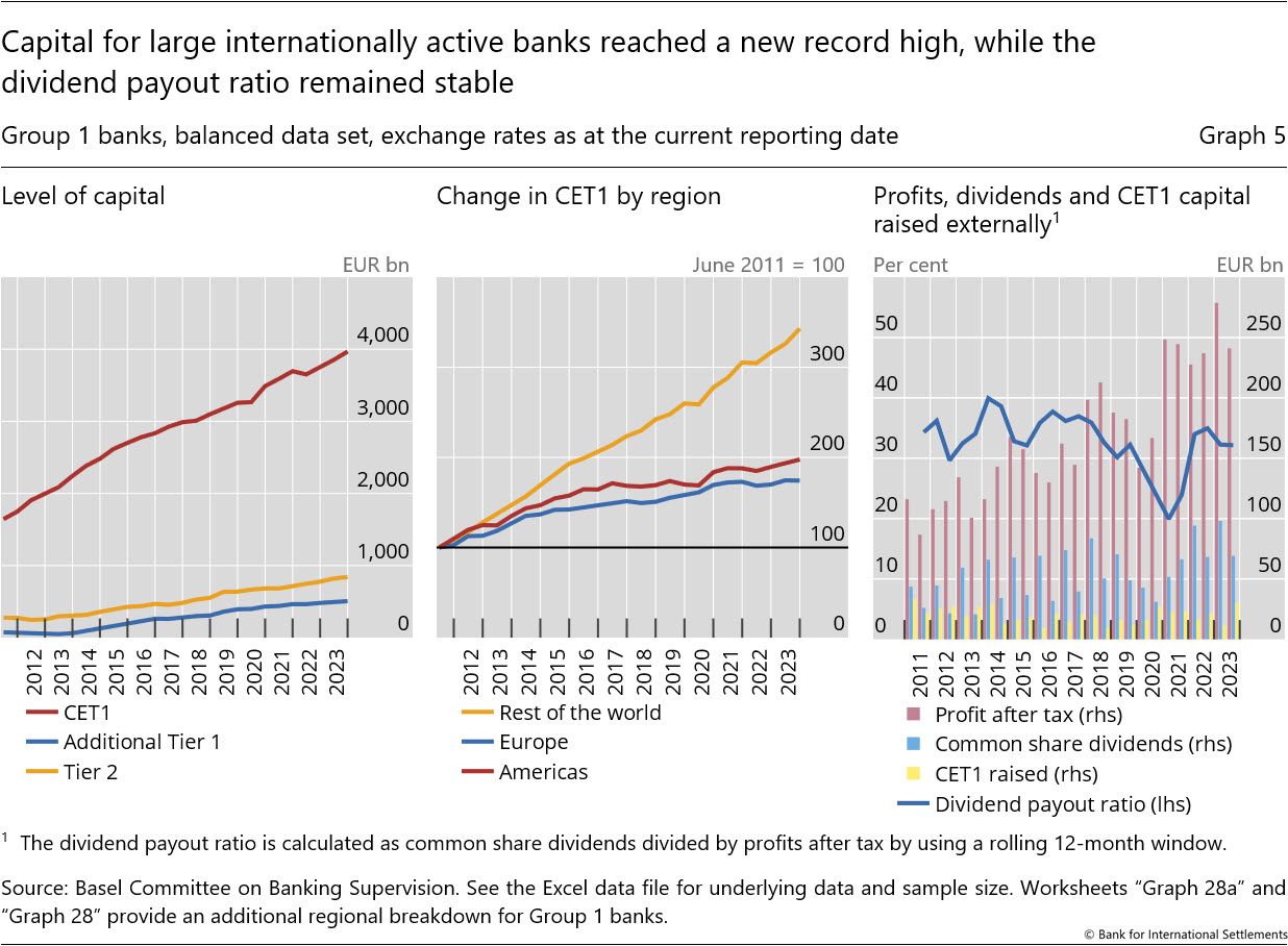 Capital for large internationally active banks reached a new record high, while the dividend payout ratio remained stable