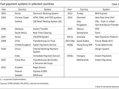 Fast payment systems in selected countries