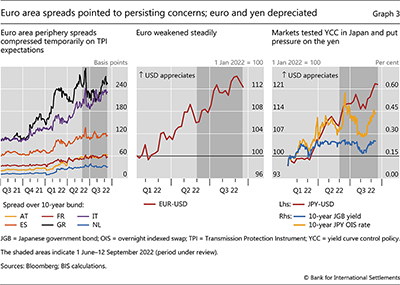 Euro area spreads pointed to persisting concerns; euro and yen depreciated