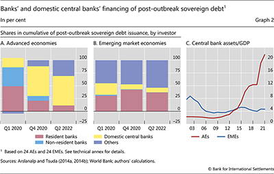 Banks' and domestic central banks' financing of post-outbreak sovereign debt