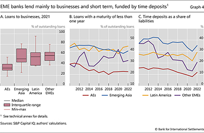 EME banks lend mainly to businesses and short term, funded by time deposits