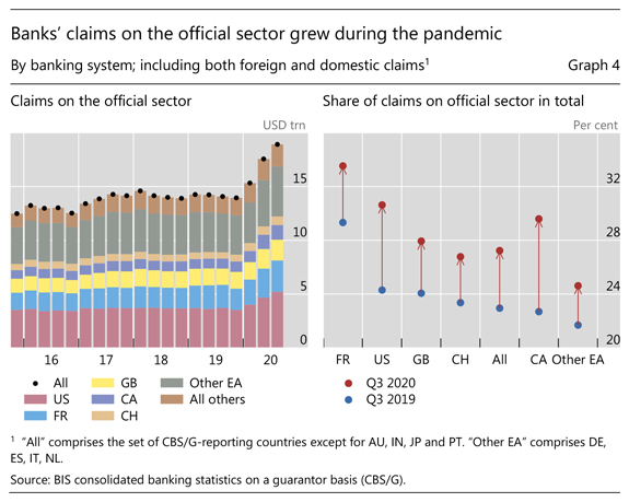 Banks' claims on the official sector grew during the pandemic