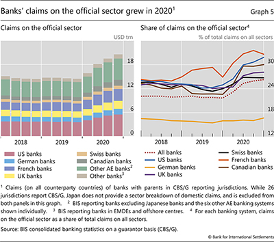 Banks' claims on the official sector grew in 2020