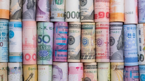 Closeup rolled of variety banknote and multi currency around the world.