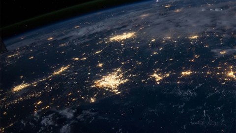 Portion of globe at night