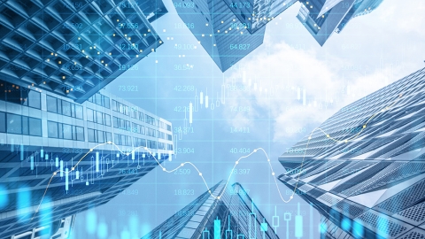 Conceptual image of a forex chart on top of a blurry city backdrop
