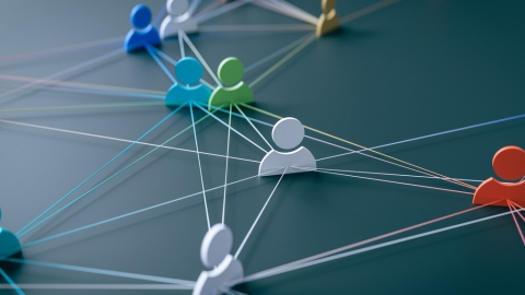 A concept that expresses the hyper-connected society of modern society by connecting people, symbols with lines