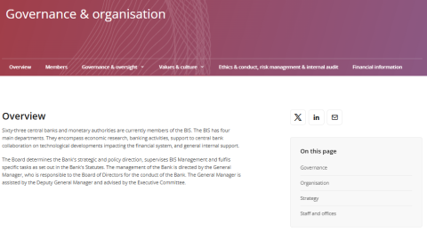 Visual of local navigation on the Governance & organisation Overview page