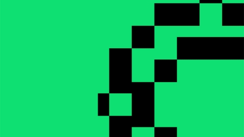 Pixelated round pattern on a plain green background
